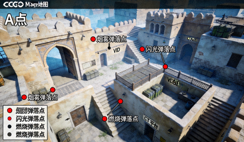 CSGO Mirage 地图 A 点投掷物落点高清点位示意图